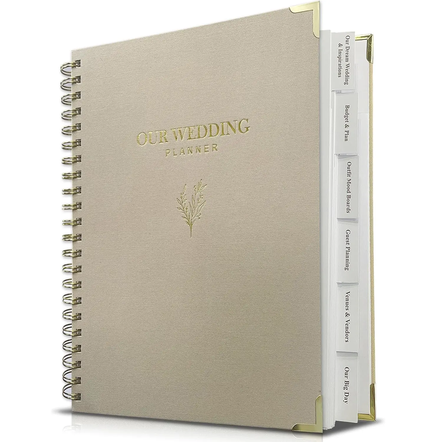 Wedding Planner Book & Organizer for Brides, Grooms - Elegant Linen Cover Binder with 6 Tabbed Sections, 8-Month Countdown Calendar, Built-In Pockets, Checklists, Gold Accents, 152 Pages, Practical Tools, Comprehensive Guidance, Ideal Engagement Gift