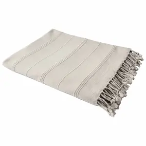 HomeRoots 516615 0.2 x 50 x 60 in. Beige Woven Cotton Striped Throw Blanket