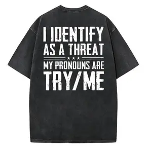 Women's "I Identify As A Threat" Graphic Short-Sleeve Cotton T-Shirt, Solid Round Neck Casual Clothes, Renegade Streetwear, Smooth Seamless Fabric