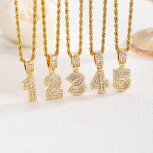 ORPHIC Lucky Number 0-9 Necklace, Hip Hop Zircon Numeral Couple Pendant, Body Jewelry Gift for Lovers