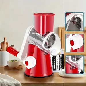 3 in 1 Multifunctional Rotary Cheese Grater Vegetables Slicer for Kitchen Gadgets & Accessories Red Manual Slicer