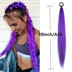 Women's Colorful Braided Ponytail Wig with Elastic Band - Straight Synthetic Hair Easy to Style, Cosplay, Photography - Suitable for All Races, Cosplay Wig, Vibrant Wig, Secure Elastic Band, Photography Wig, Fashion Enthusiasts