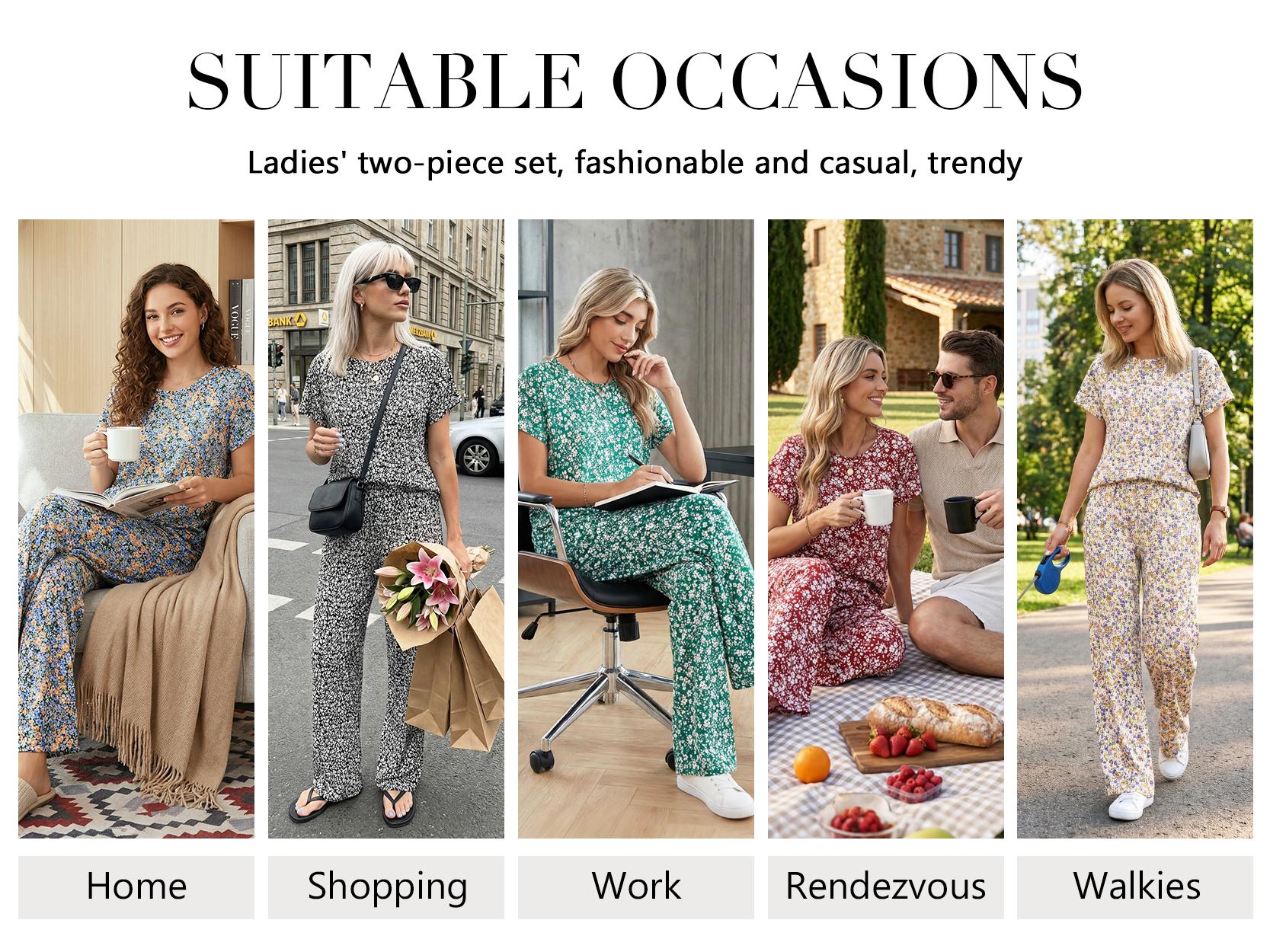 AUSELILY Cloud Soft 2 Piece Sets for Women Crew Neck Batwing Sleeve Top and Wide Leg Pants Lounge Casual Wear Home Outfit