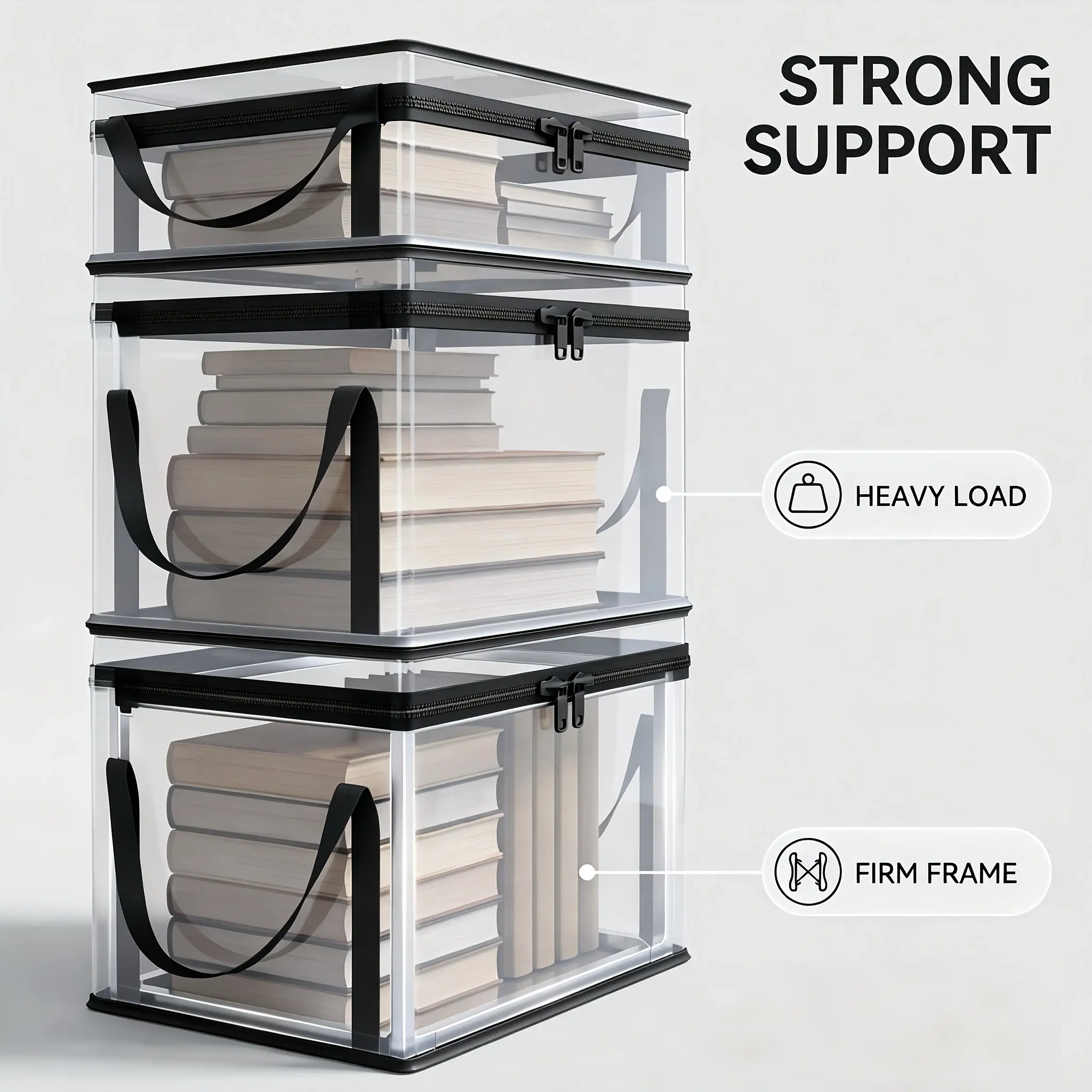 2pcs Large Capacity Heavy Duty Storage Bin with Lid, Thick Durable Plastic Organizer Box, Space-Saving Stackable Storage Container for Home, Closet, Bedroom, Dorm, Moving & Travel
