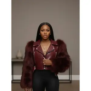 Women's Patchwork Faux Fur Jacket, Crocodile Texture Zipper Design, Casual Biker Style, All Seasons Wear, Stylish & Luxurious Look