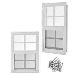 Garvee 2 Packs 12'' x 18'' Shed Window with Aluminum Alloy Frame, Tempered Glass, and Fiberglass Screen - Small Sliding Flush Mount Windows for Shed, Chicken Coop, Household, Easy Installation