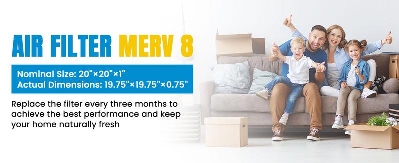 20x20x1 Air Filter,MERV 8,Furnace Air Filter for HVAC,Dust Defense-6packs by MIFLUS