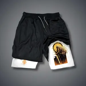 Elden Ring Game 80s 90s Double-Layer Sports Shorts Graphic Shorts Black Camo Streetwear Shorts Men Outfits Men Vacation Outfits Shorts