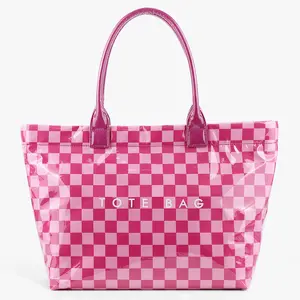Vintage Women's Checkered Transparent Large Tote Bag for Work & Grocery Elegant Practical Everyday Use with Vintage Checkerboard Pattern