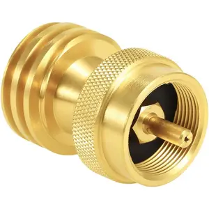 Solid Brass Saver Adapter 1 LB Round  Adapter Converter Universal Small Bottle for Gas Grill and  Tree - 1''-20 Male Throwaway Cylinder Thread
