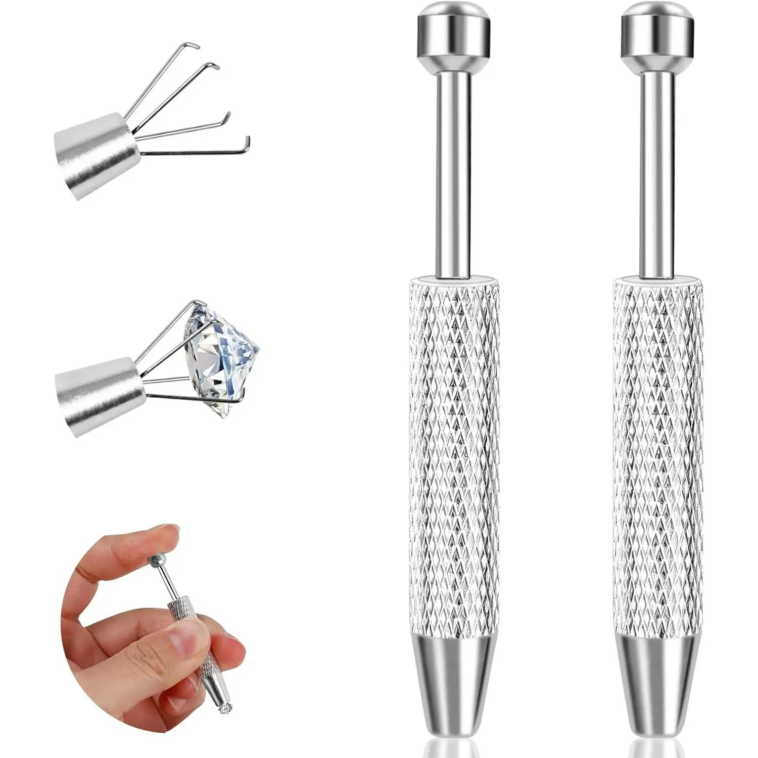 2 count  Ball Grabber Tool for Changing , Stianless Steel Flat  Earring Applicator Internally Threaded Push Pin  Grabber Tool, Anti Slip 4 Claw  Ball Grabber Tool