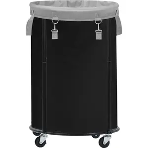 Laundry Basket with Wheels 110L Rolling Laundry Hamper, Round Laundry Cart with Metal Frame and Removable Bag, Clothes Hamper for Bedroom, Bathroom, Dorm Room, Laundry Room, Black