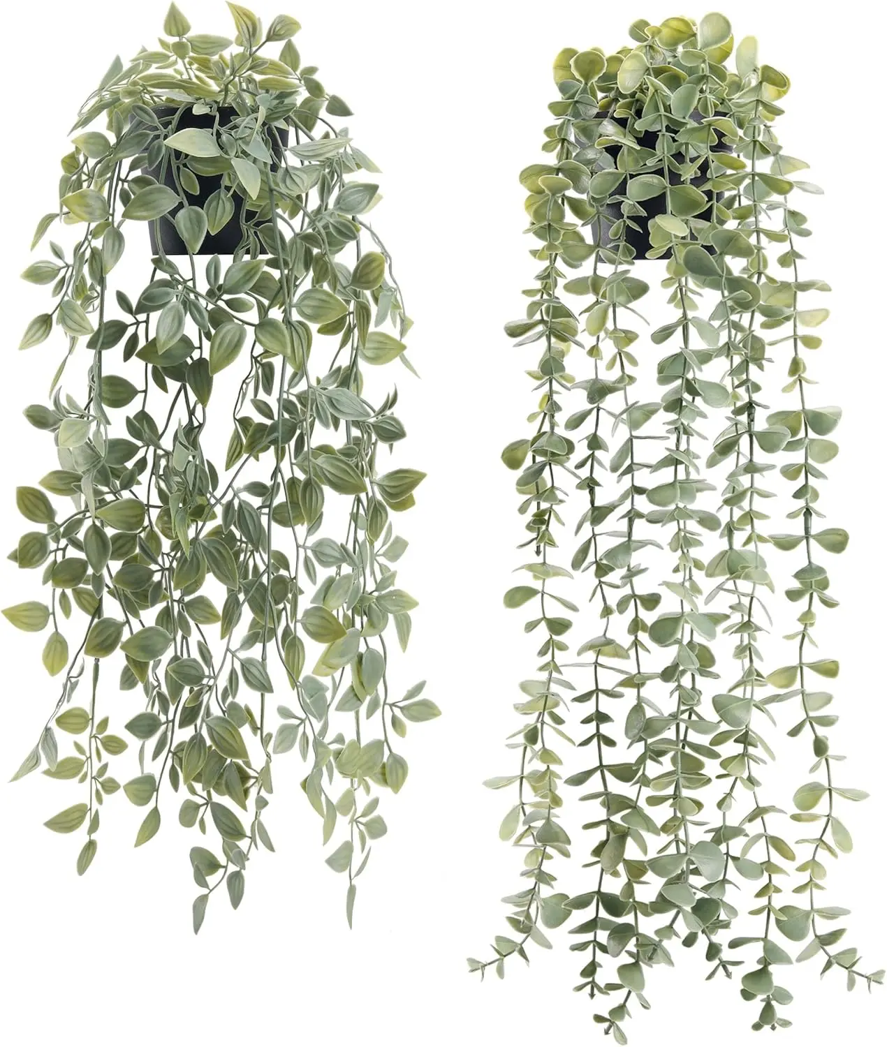 Der Rose 2-Piece Hanging Faux Potted Bohemian Artificial Plants - Botanical Arrangement with Eucalyptus, Pea Pod Vines, Room Accessories, Floral Decor for Boho Bathroom, Kitchen, Multiple Rooms (2-Pack Wall Decor, Wall Shelf Accents), Plant Decor
