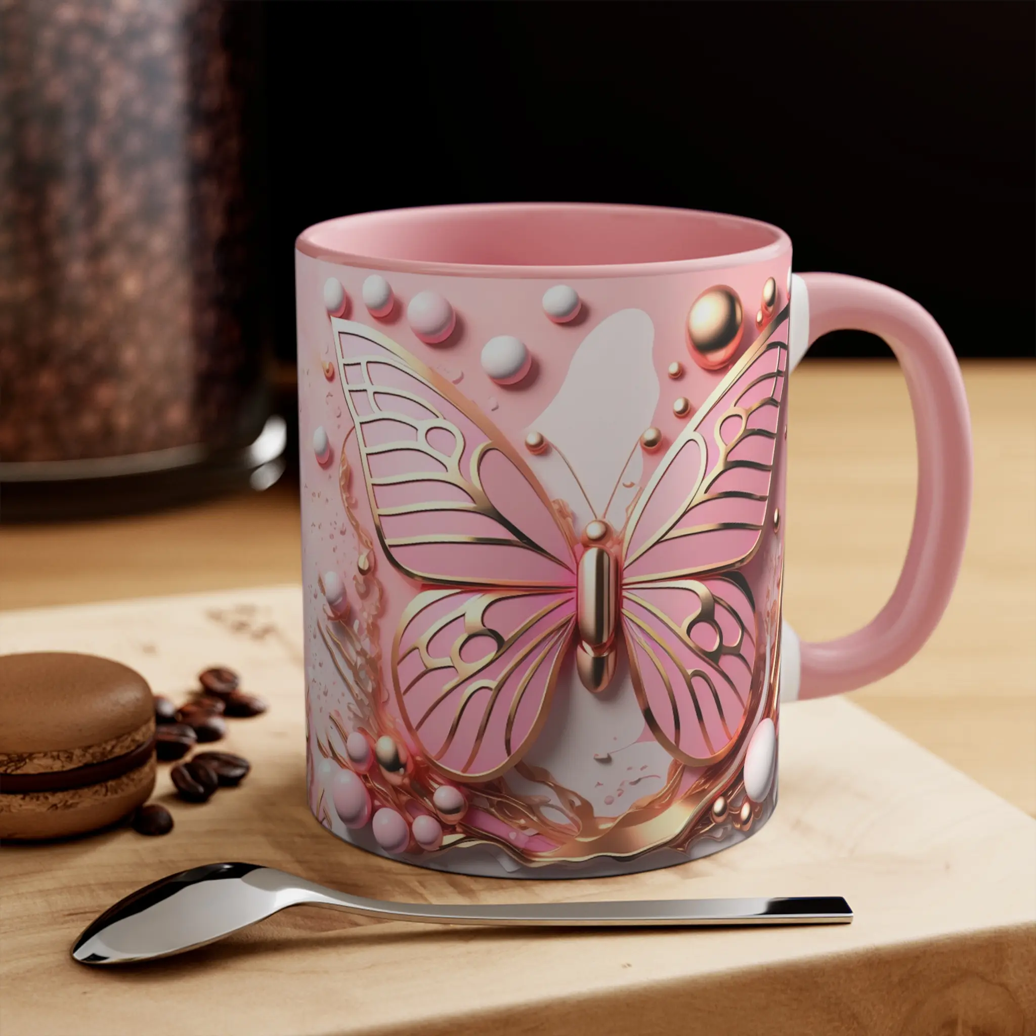 2D effect Mug Pink Butterfly Coffee Mug Beautiful Butterfly Printed Mug Gift - btf5698  Ceramic Drinkware Stylish Classic