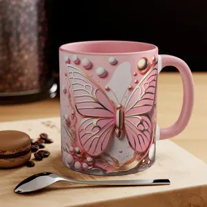 2D effect Mug Pink Butterfly Coffee Mug Beautiful Butterfly Printed Mug Gift - btf5698  Ceramic Drinkware Stylish Classic