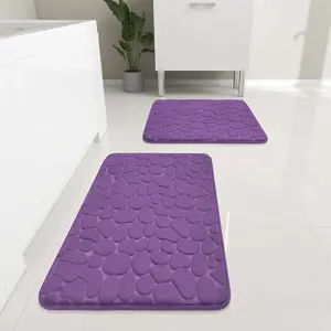 Bathroom Rugs Set, 2 count Cobblestone Memory  Bath Mats, Extra Thick Non Slip, Water Absorbent, Washable Purple Bath Rugs for Tub, Toilet and Floor
