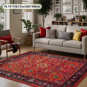 Velvet Home Rug with Traditional Pattern, Holiday Decor Carpet for Living Room, Hallway, Bedroom, Entrance, Indoor Outdoor Use