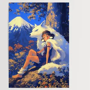 (Poster) Princess Mononoke, Japanese TapestryStudioUkiyo-E Inspired  Anime Wall Art Japanese Wall Art