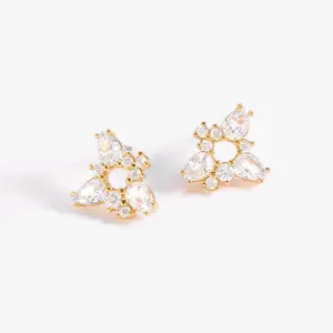 Triangular Earrings with Synthetic Crystal in 4 layers 18k  Gold Plated Elegant Design for Women