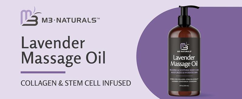Lavender Sensual Massage Oil with Collagen and Stem Cells, Skin Tightening Therapy for Bum, Thighs, and Belly, Fast-Absorbing Cellulite Oil, 8 fl oz by M3 Naturals Lavender Sensual Massage Oil with Collagen and Stem Cells, Skin Tightening Therapy for Bum, Thighs, and Belly, Fast-Absorbing Cellulite Oil, 8 fl oz by M3 Naturals
