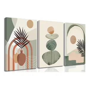 Minimalist Boho Wall Art Set – 3 Piece Canvas Decor Neutral Tones Ready to Hang for Easy Setup Ideal for Bedrooms Living Rooms or Offices