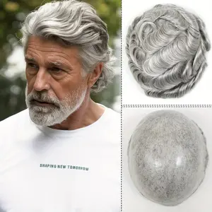 Fashionable New#280 Grey White Men'S Toupee System Skin Full PU Base Men Toupee 6Inch Wave Toupee Men'S Capillary Prosthesis DurWigs for Men