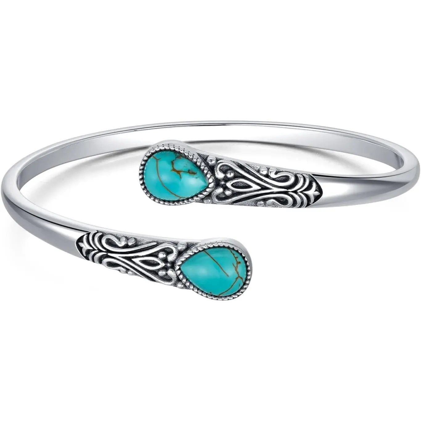 925 Sterling Silver Genuine Gemstone Adjustable Navajo-Style Bangle Cuff, Handcrafted Boho Jewelry for Adults, Ideal Gift Idea, Bracelet