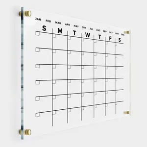 Premium Acrylic Wall Calendar 18x24" Gold Hardware - Reusable Board for Office and Home - Dry Erase Board - Large Glass Calendar for Wall