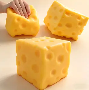 Large Squishy Cheese Block - Yellow Sensory Fidget Toy, SoftTPR Material Squeeze Toy for Stress & Anxiety Relief,Rebounding Play Dough Feel, Ideal for ADHD Autism FocusCalm Down, Gift for Kids Adults#sensorytoy
