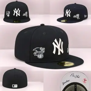New Era MLB 59FIFTY New York Yankees Fitted Baseball Cap – Black Flat Brim Hat with White NY Logo & 1903 Heritage Side Patches