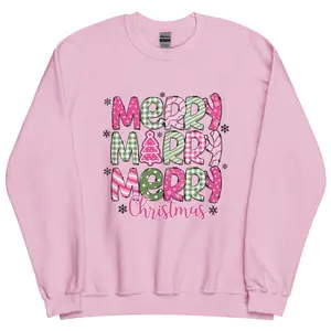 Merry Christmas Shirt Sweatshirt Hoodie, Pink Christmas Shirt, Christmas Coquette Bow Shirt, Merry and Bright Graphic Tee For Women Womenswear Sweater