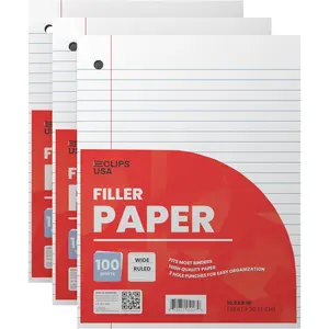 Wide Ruled Loose Leaf Paper Wide Ruled Notebook Paper Lined Writing Filler Paper 10.5” x 8” 56 gsm 300 Sheets 100 Sheet Per Pack (3 Pack)