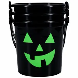 Halloween Bucket with Green Pumpkin Face Design - Perfect for Halloween Night, Candy, and All Ages
