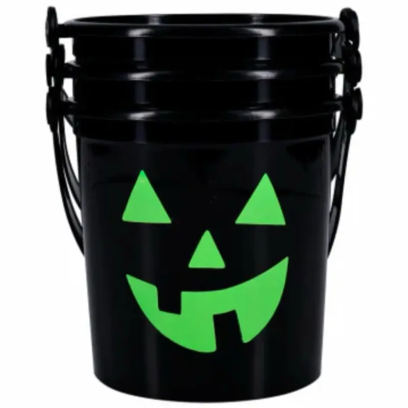 Halloween Bucket with Green Pumpkin Face Design - Perfect for Halloween Night, Candy, and All Ages