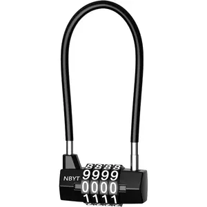 Long Shackle Padlock, 4 Digit Combination Lock with Steel Cable, Resettable Handheld Lock for Gym Locker, Cabinet, Travel Bag, Luggage School, Toolbox