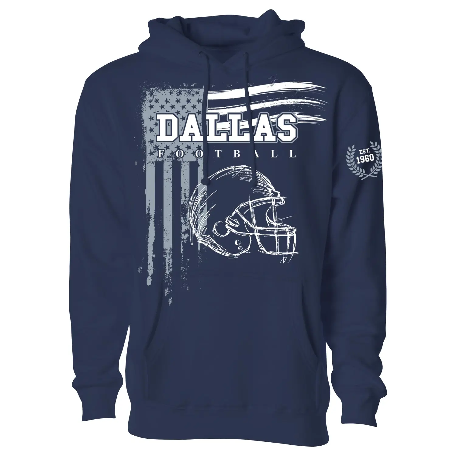 Men Vintage USA Flag Football Pullover Hoodie - Dallas