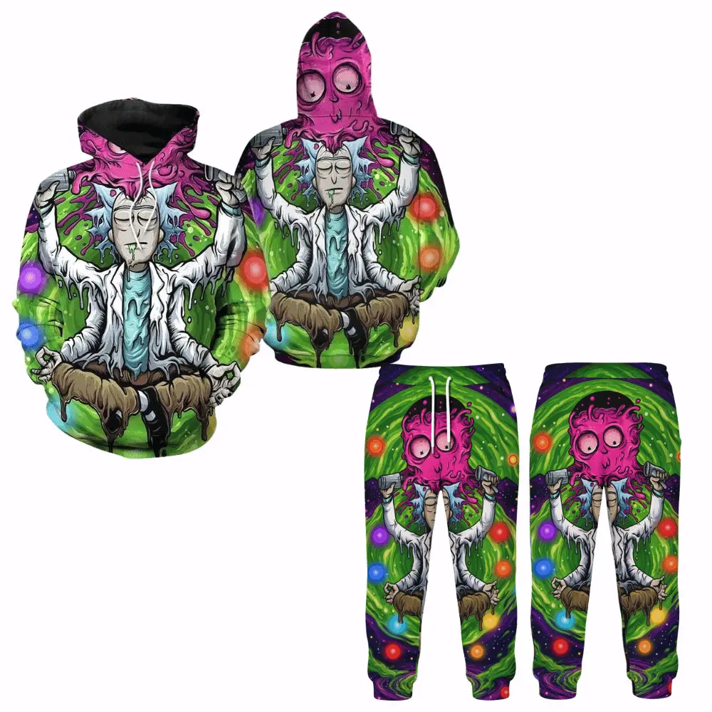 Rick and Morty 3D Hoodie and Sweatpants Set, Psychedelic Portal Sci-Fi Cartoon Halloween Design, Gift for Cartoon Lovers