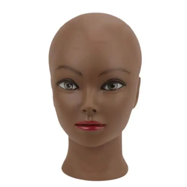 Bald Mannequin Head Dark Brown Female Professional Cosmetology Training Mannequin-Bald for Wig Making and Display Hat Helmet Glasses Display Head Model with Free Clamp Stand