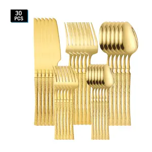 24/30 Piece Textured Handle Stainless Steel Cutlery Set, Luxury Gold/silver Color Western Dining Utensils, Home Party Knife Fork Spoon Set