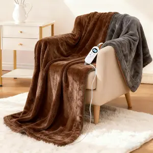 Electric Heated Blanket Throw 50''x60'' Soft Dual-Sided Flannel, 12 Heat Settings, Smart Timer, ETL & FCC Certified, Machine Washable (Brown & Gray, Single 50"x60")