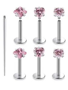 Set of 7pcs 16g Lip Rings with Cz, Internally Threaded Monroe Lip Ring, Medusa Snake Bite Piercing Jewelry, Conch Tragus Forward Helix, Body Piercings Set
