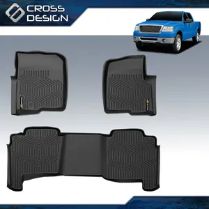 CROSSDESIGN TPE Floor Mats Liner Fit For 2004-2008 Ford F-150 Crew Cab/04-14 Ford F150 5.5 Ft ( 66" ) Short Bed Models 3D All Weather Waterproof Heavy Duty 3pcs Black