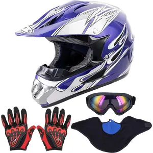 Adult Motocross Dirt Bike Helmet with Goggles, Gloves & Mask Dirt Bike ATV Helmet  Unisex-Adult Men Women Adjustable Sun Visor DOT/FMVSS-218 Off-Road Motorcycle Helmet UTV Helmet Downhill
