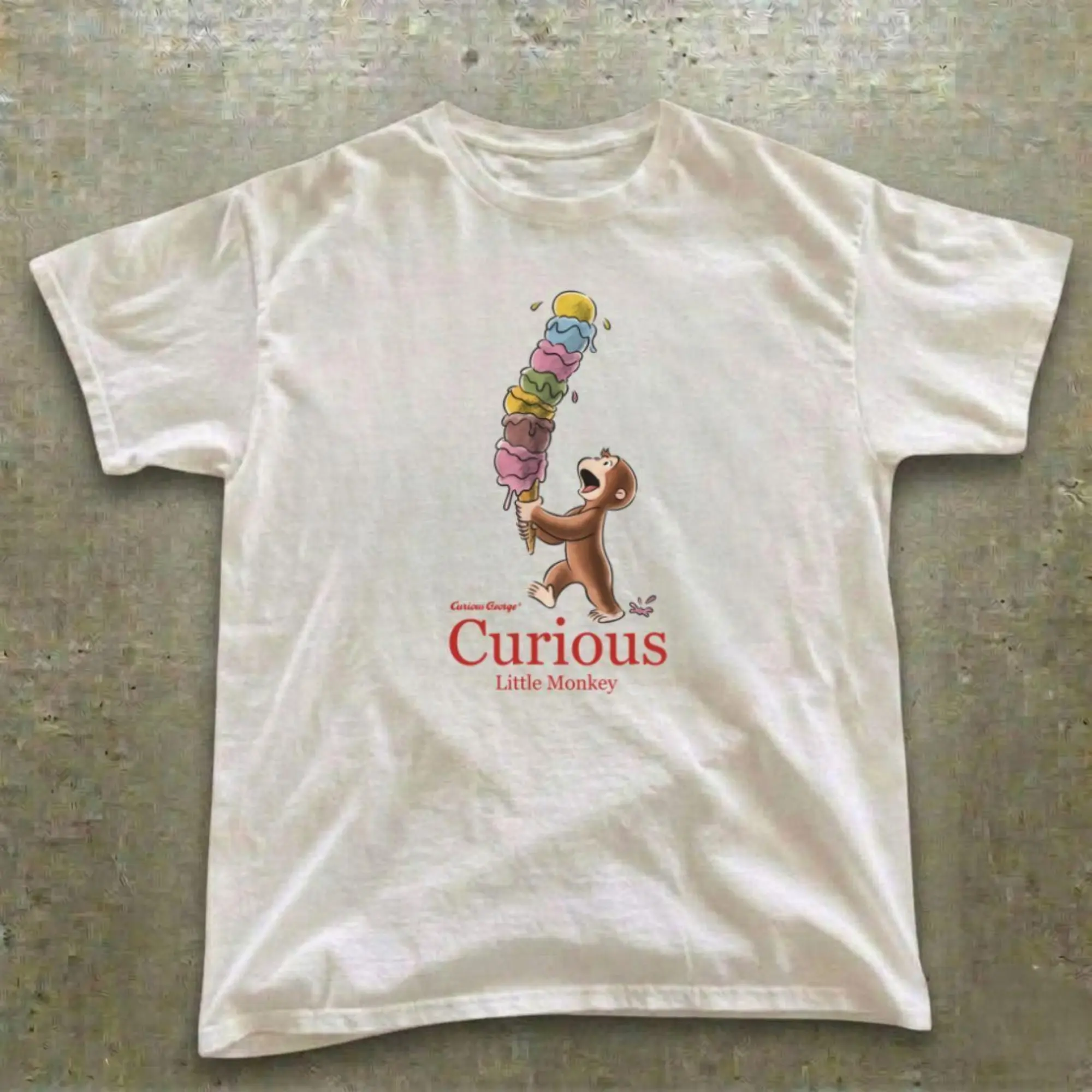 Gildan Men's And Women's T-Shirt, Curious George Ice Cream Graphic Tee, Animal T-Shirt, Unisex Vintage Graphic Tees Gothic Grunge Y2k Emo Scene Amity Affliction Style Clothes Men Women Streetwear Summer