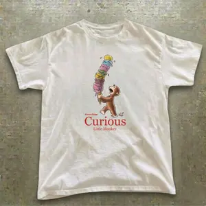Gildan Men's And Women's T-Shirt, Curious George Ice Cream Graphic Tee, Animal T-Shirt, Unisex Vintage Graphic Tees Gothic Grunge Y2k Emo Scene Amity Affliction Style Clothes Men Women Streetwear Summer