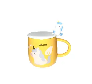 Unicorn Ceramic Mug with Lid and Spoon (Orange)