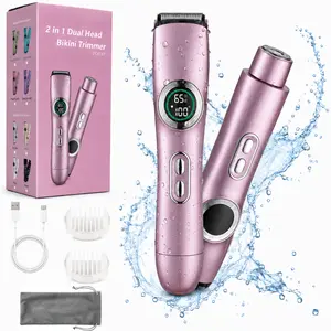 Bikini Trimmer for Women, Electric Shaver and Razor Rechargeable 2-in-1 Body and Facial Epilator, Dual Heads for Painless Trimming of Pubic Hair, Face, Underarms and Legs, Summer Gift