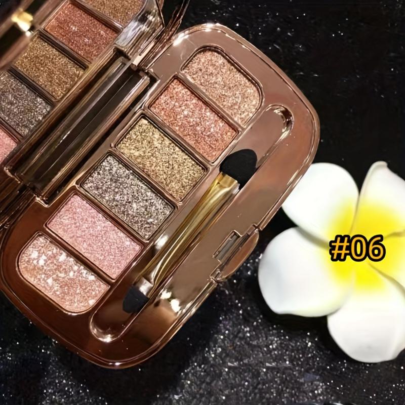 #05 6-Color Matte Brown Nude Eyeshadow Palette - Polarized Glitter & Diamond Pearls, With Brush & Mirror Highly Pigmented Shades Cosmetic Makeup
