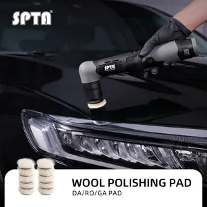 SPTA 10Pack 12.5MM Wool Polishing Pad, T160 White Heavy Cut Wool Pad to Remove 1200#/1500# Sanding Disc Marks, Deep Scratches, Orange Peel and Heavy Oxidation for Automotive, Car, RV, Motorbike & Boat