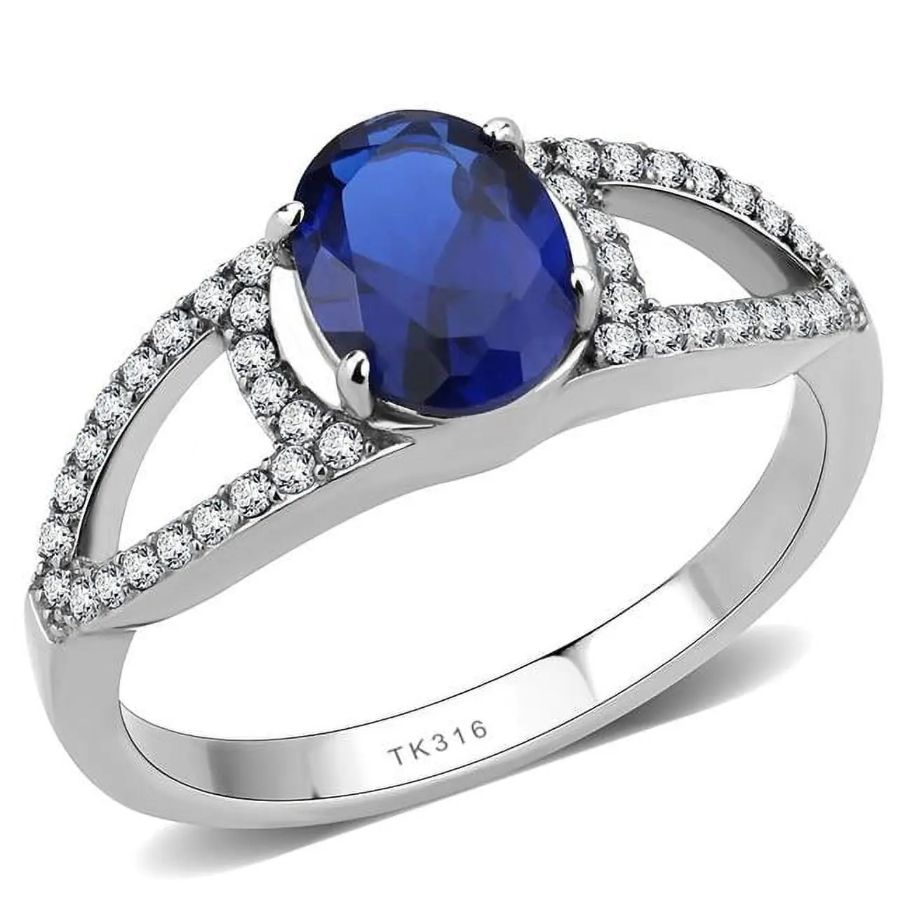 Alamode DA306-7 Women's No-Plating Stainless Steel Spinel Ring, London Blue Synthetic Gemstone, Modern Daily Wear Trendy Jewelry for Women - Size 7